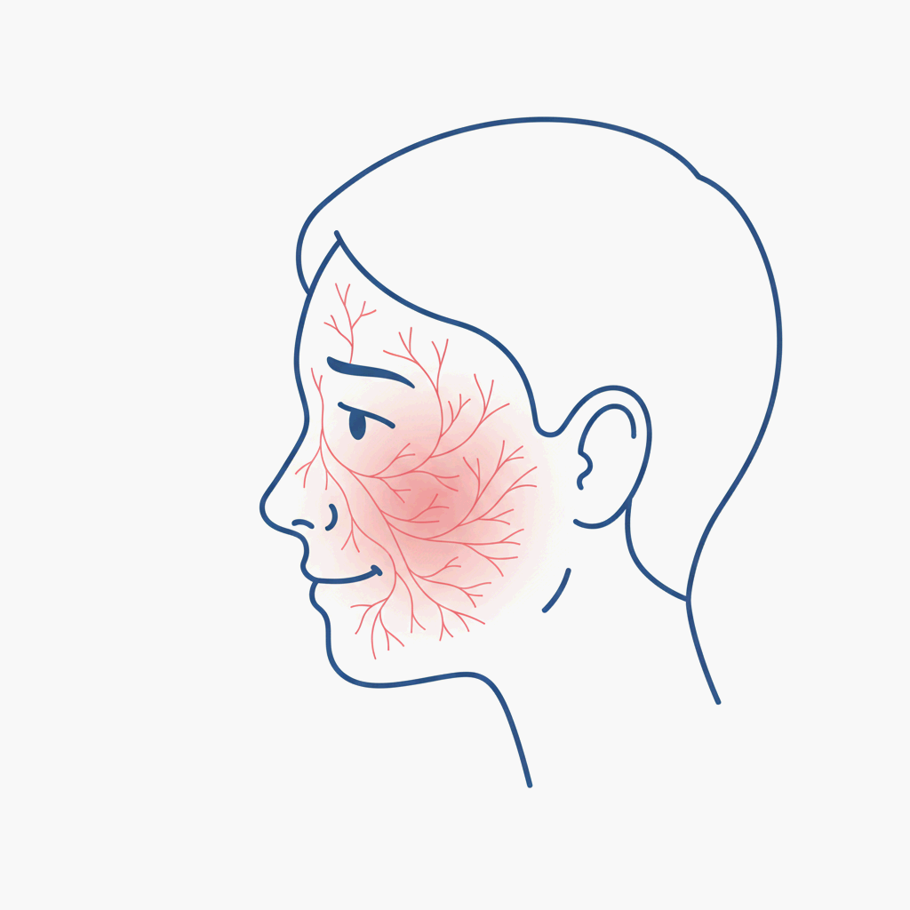 얼굴 붉어짐과 모세혈관을 표현한 사람 얼굴 일러스트레이션