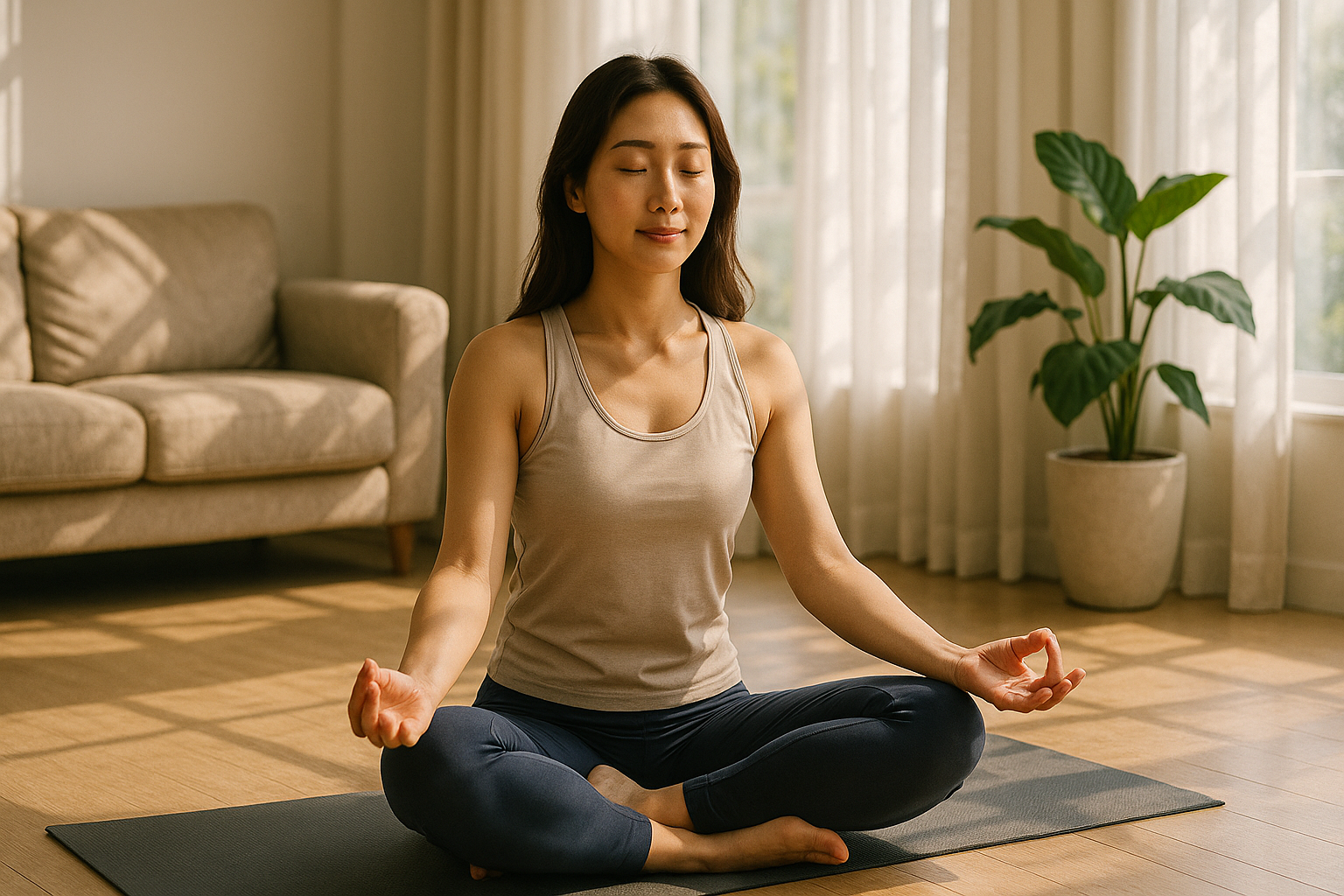 요가 후 명상중인 여성