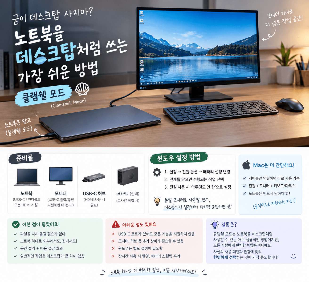 클램쉘 모드로 노트북 데스크탑처럼 쓰기