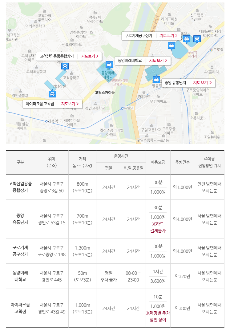고척스카이돔 주변 주차 지도