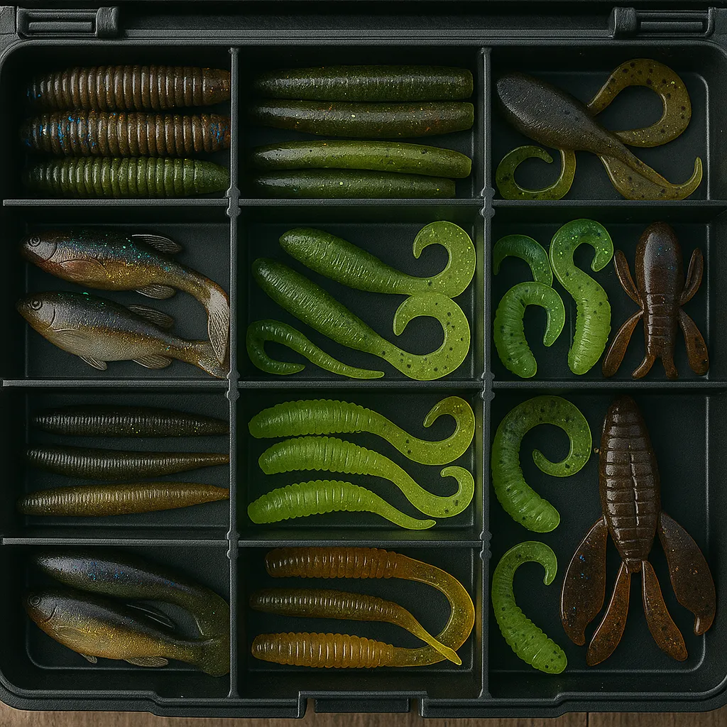 태클박스에 정리된 다양한 소프트베이트 루어