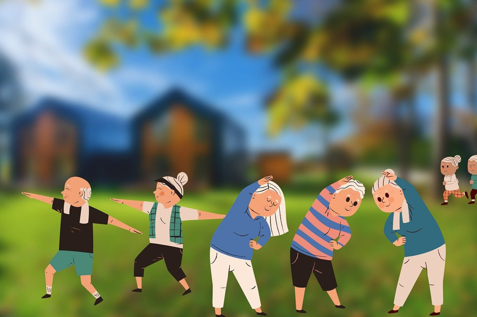 운동을 즐기고 있는 시니어분들 그림 사진