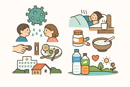 바이러스성 장염 전염 경로와 회복 관리 기준을 시각적으로 정리한 이미지7