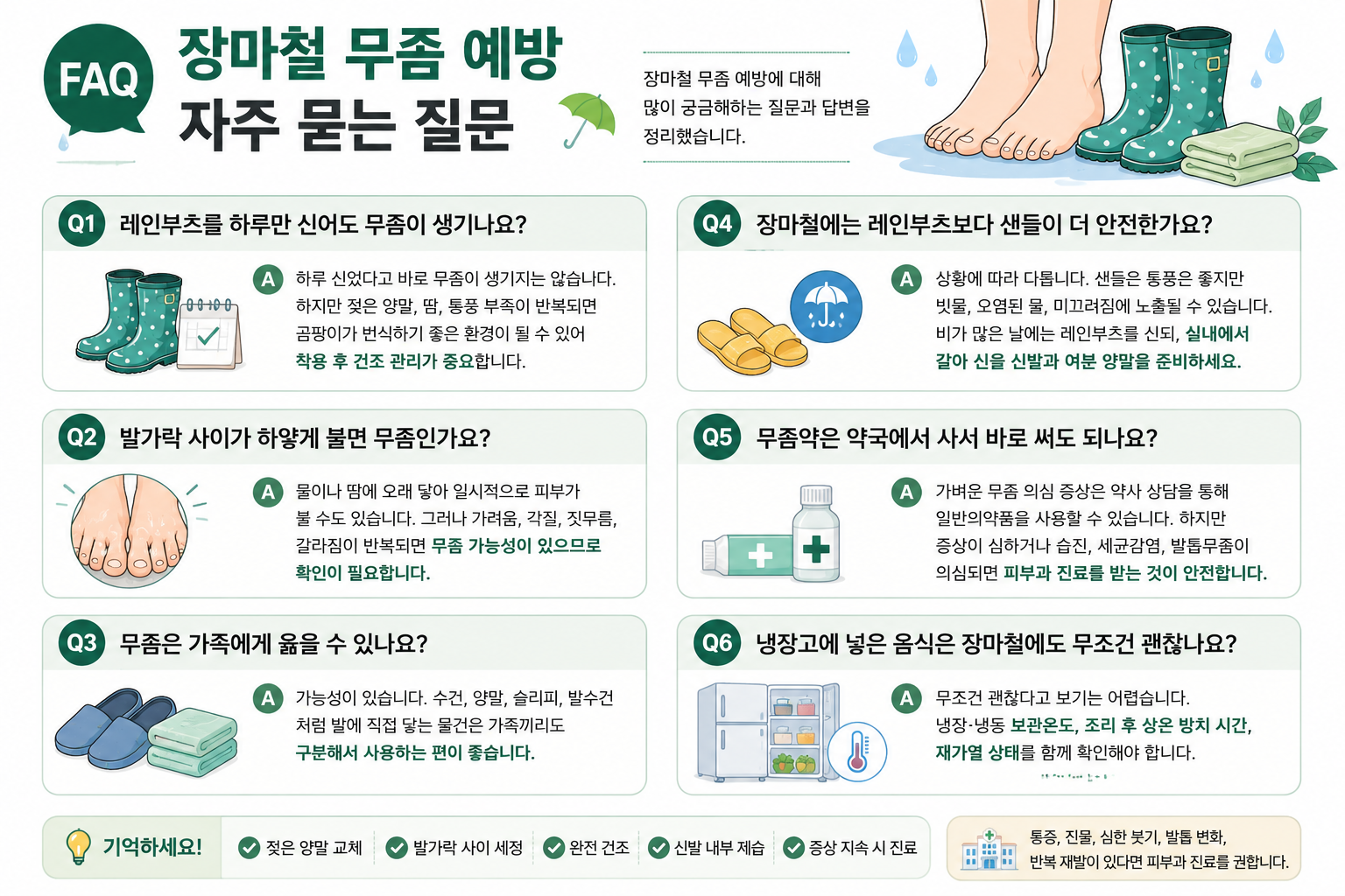레인부츠 무좀 걱정된다면? 장마철 발 습기 관리 체크리스트