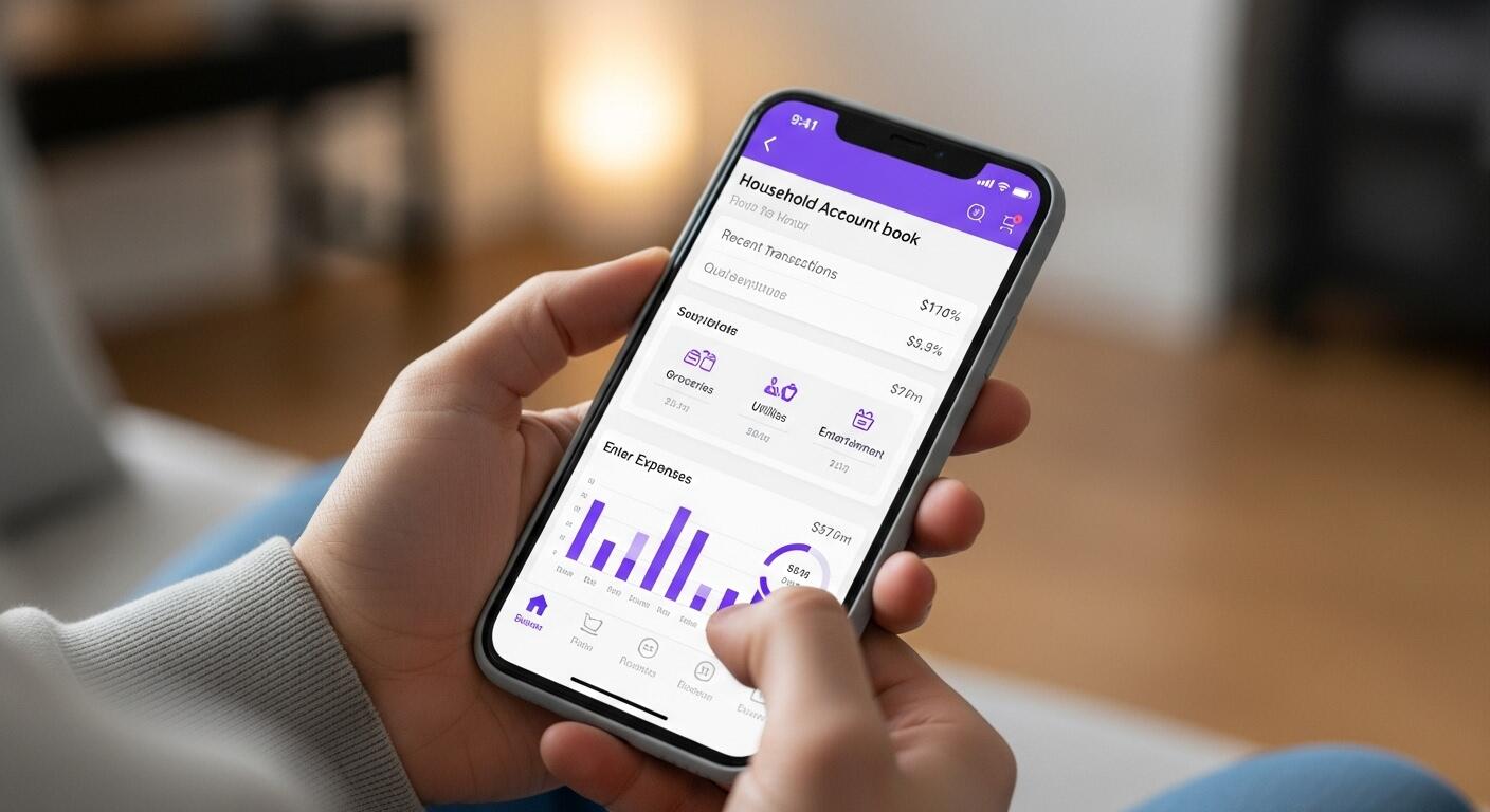 스마트폰으로 가계부 앱을 실행해 지출 내역을 확인하는 모습