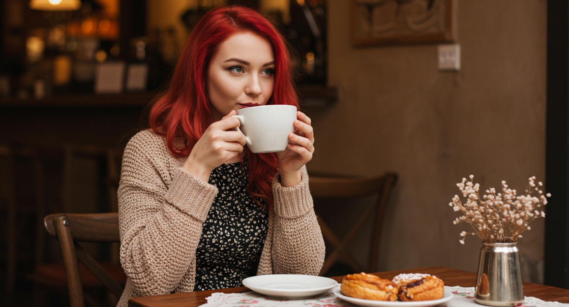 커피마시는 여인-사진