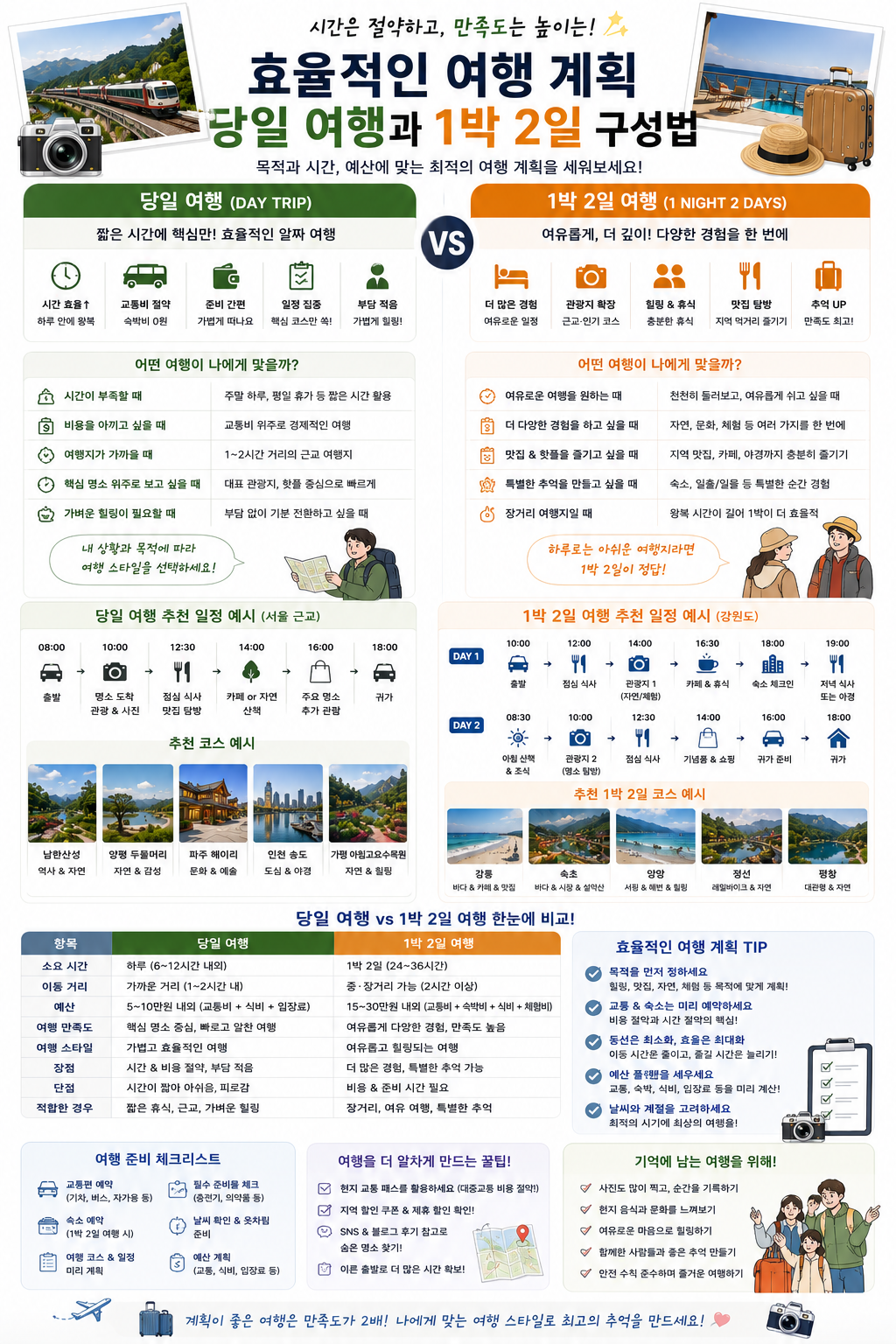 효율적인 여행 계획 당일 여행과 1박2일 구성법 관련 사진