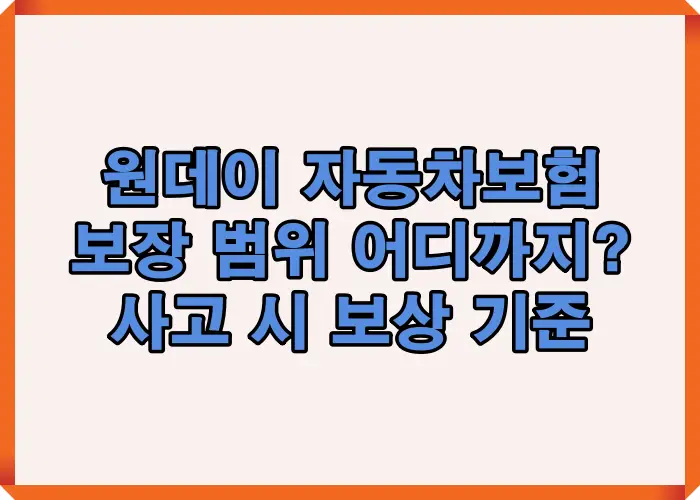 원데이 자동차보험 보장 범위와 사고 발생 시 보상 기준을 한눈에 정리한 안내 이미지로 대인&middot;대물&middot;자차 적용 구조를 설명