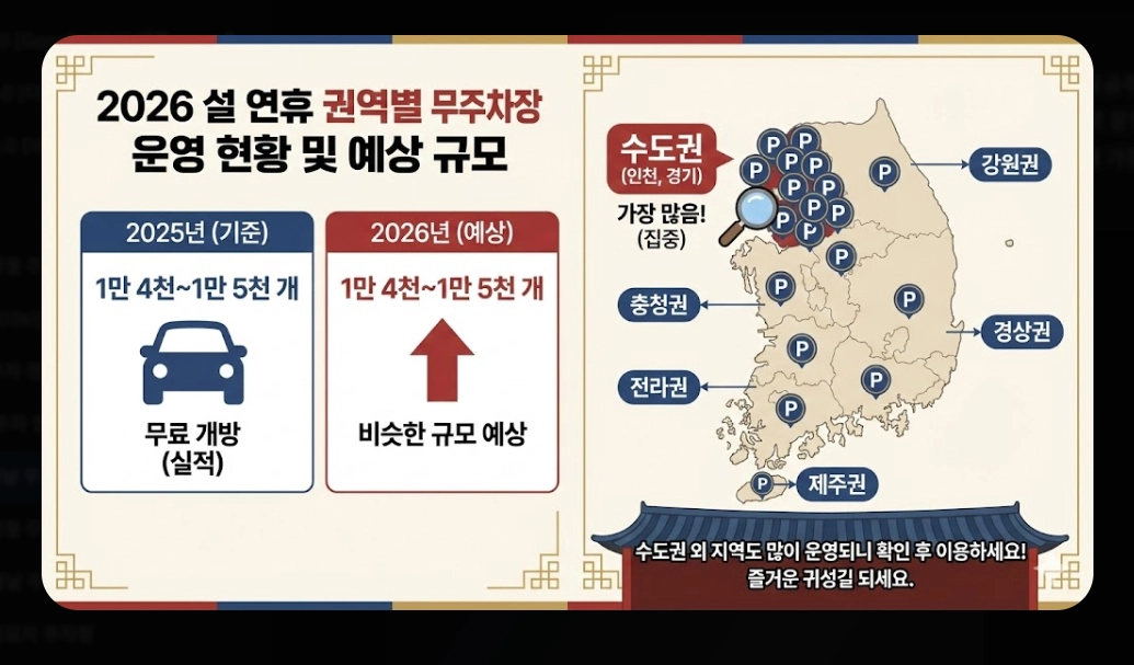 설날 무료주차장(2026 설날, 개방 기간, 전국 권역별)(+ 이용 꿀팁)