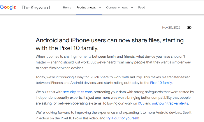 Quick Share, AirDrop 호환 발표