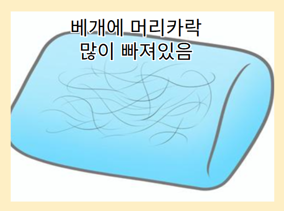 탈모 증상 - 베개에 머리카락 많이 빠져있음