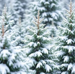 정원수에 눈이 쌓인 모습