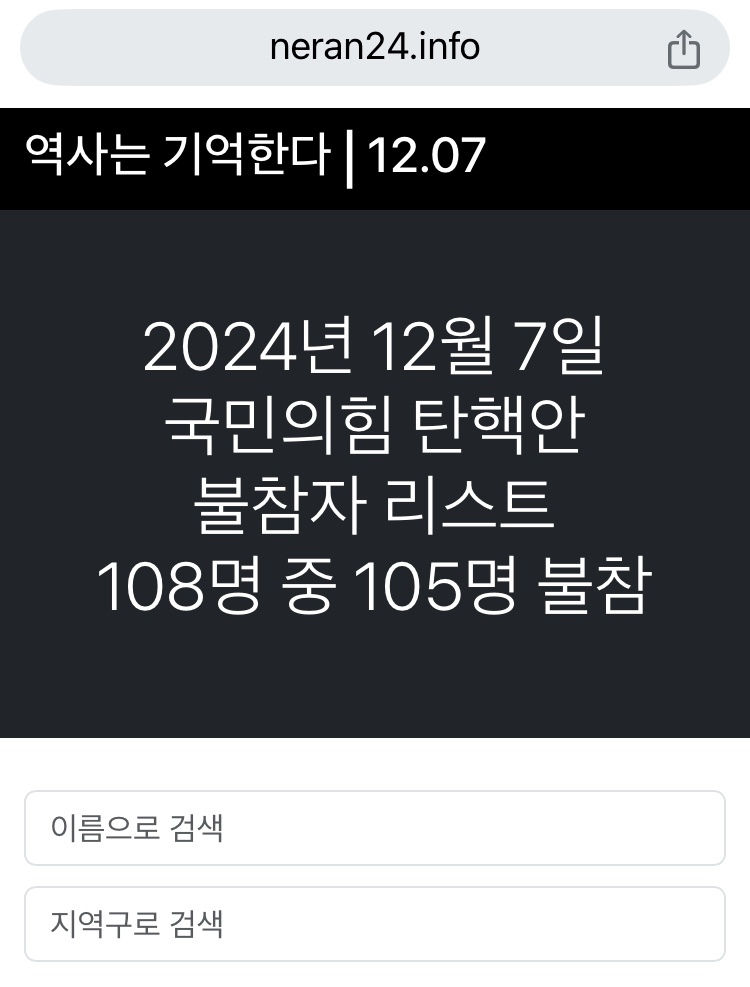 윤석열 대통령 탄핵 투표 국민의힘 불참자 리스트 [내란24] 바로가기