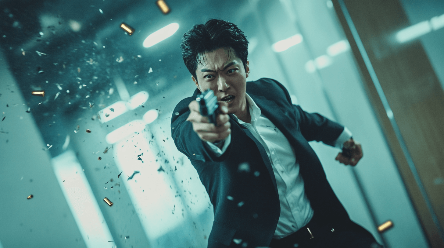 총을-쏘고-있는-정장-입은-회사원-이미지