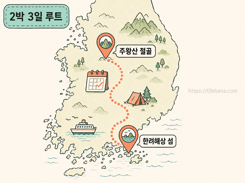 주왕산 절골계곡의 자유 탐방 시간과 한려해상 생태탐방원의 정각 예약 노하우를 시각적으로 요약한 인포그래픽]