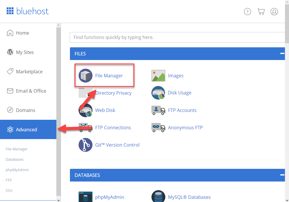 블루호스트에서 파일 관리자 (File Manager) 사용하기