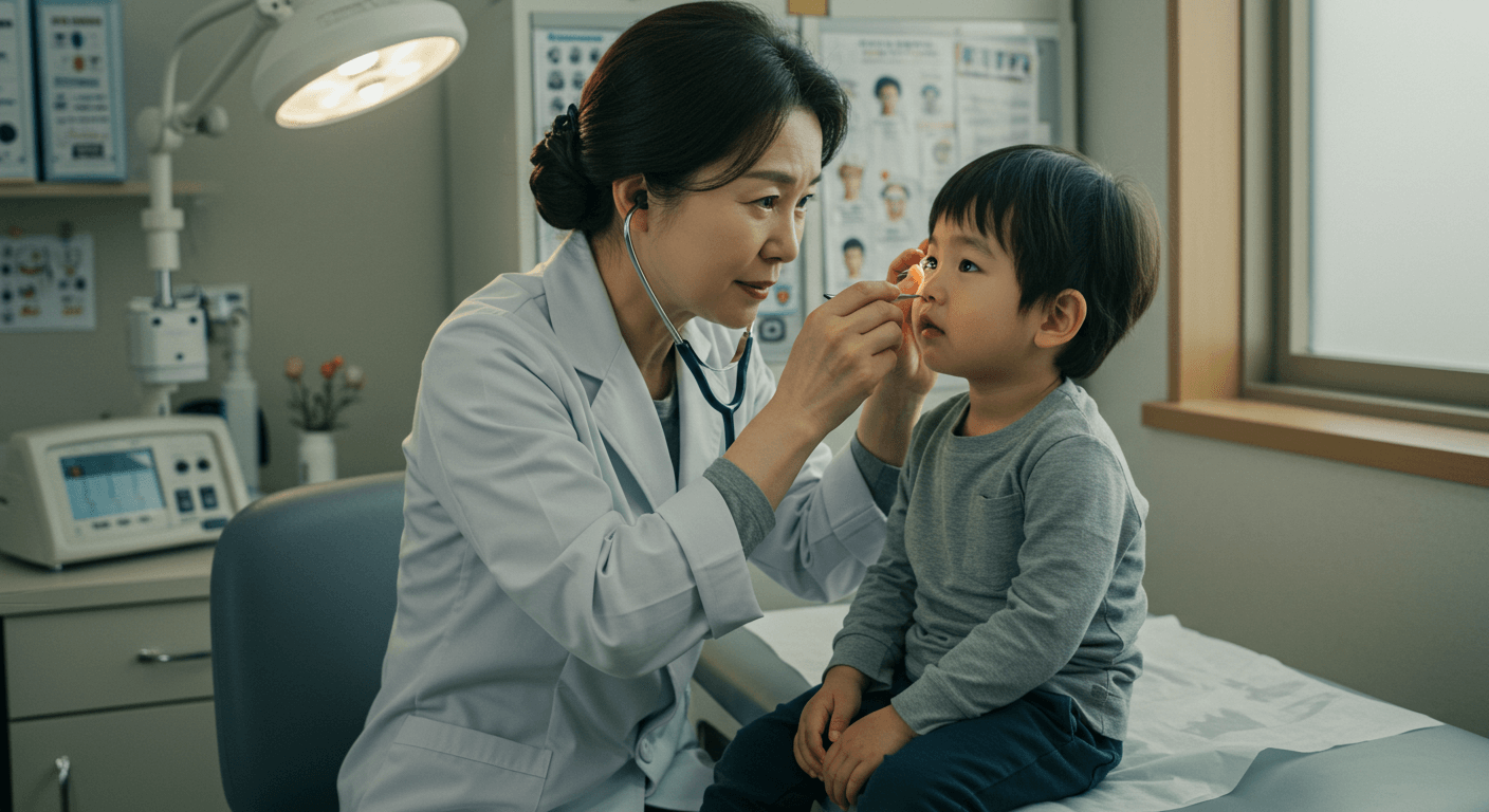 영유아가 시력과 청력 검사를 받는 모습 2