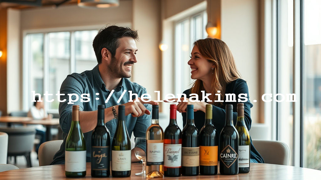 연인이 와인병을 놓고 고르고 있는 모습