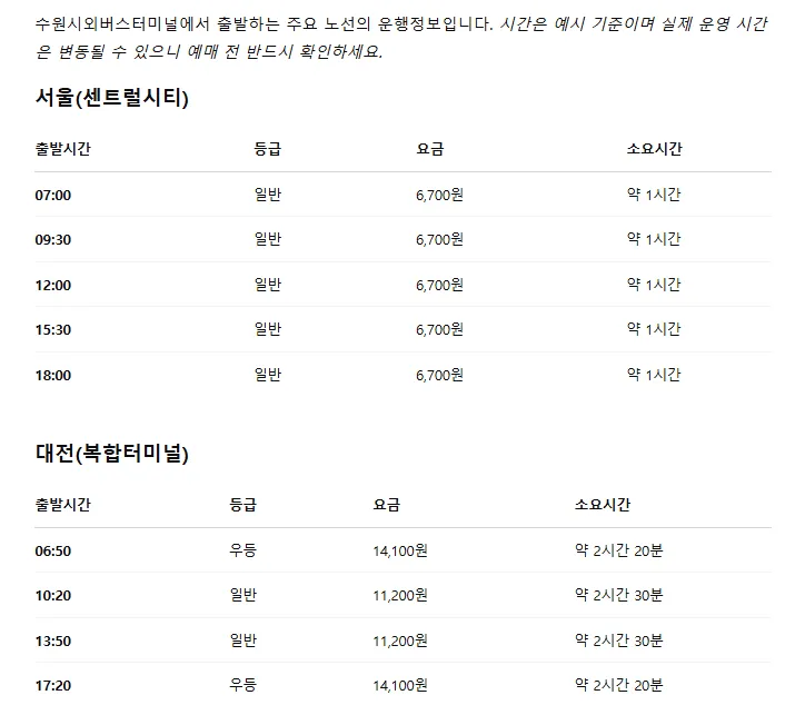 수원시외버스터미널 시간표