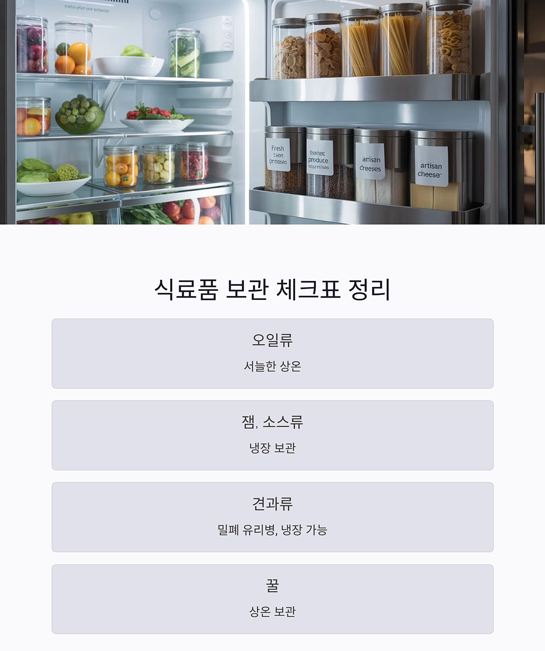 병에 들어있는 식료품 보관 꿀팁, 깔끔한 주방의 비밀