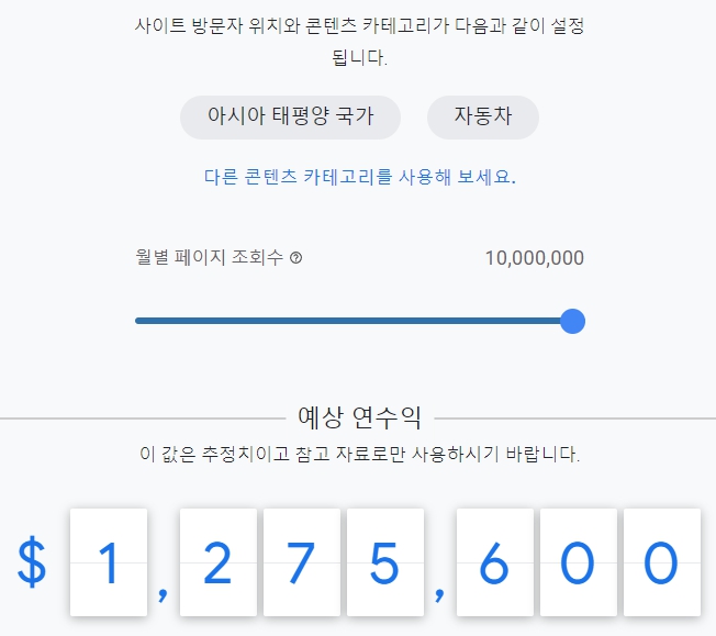 자동차 콘텐츠 구글 애드센스 예상 연 수익