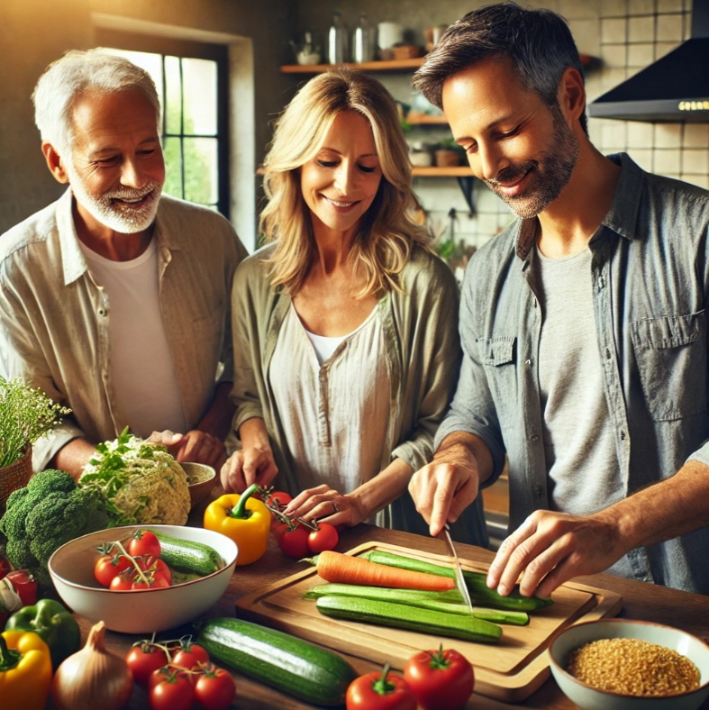 주방에서-채소를-다듬는-사람들