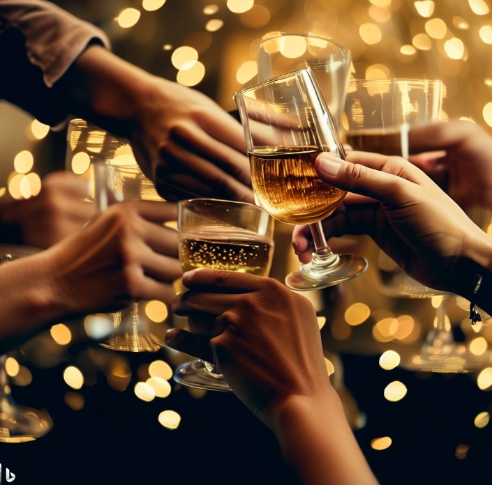 술잔을 들어 건배하는 모습(made by Bing)