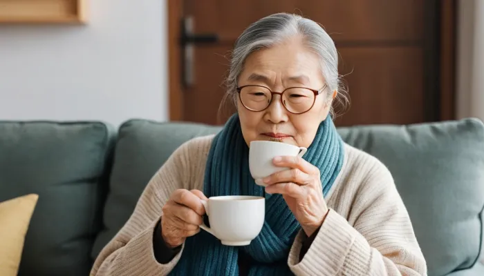따뜻한 차와 함께 면역력 관리를 실천하는 장면