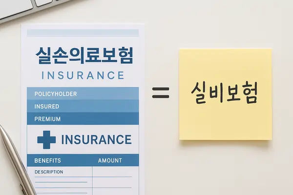 실손의료보험과 실비보험이 같은 의미임을 간단한 이미지로 설명하고 있음.