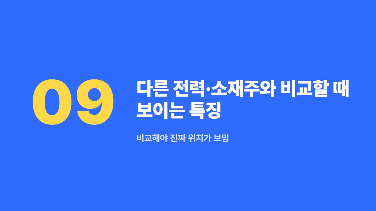 다른 전력·소재주와 비교할 때 보이는 특징 — 비교해야 진짜 위치가 보임