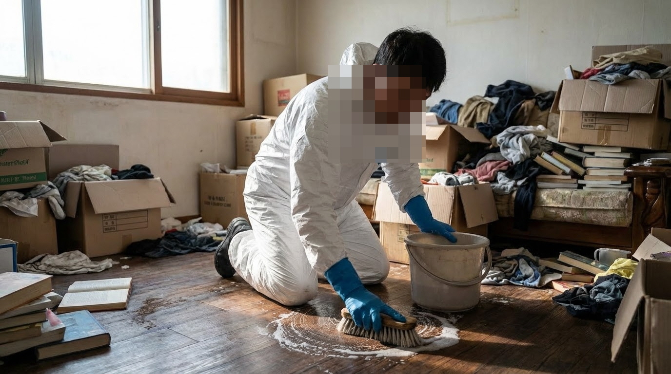 괴산 고독사청소 바닥 작업중