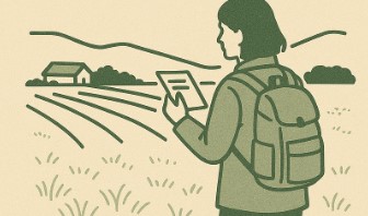 농촌을 돌아다니며 조사를 하고 있는 사람