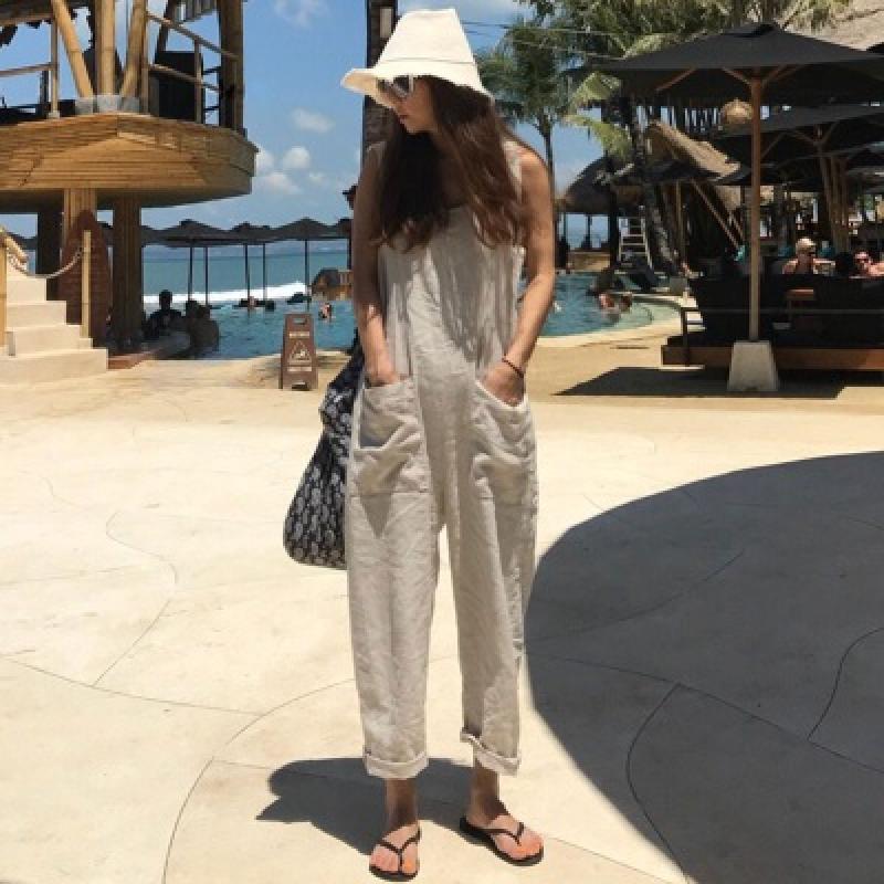 여성 여름 멜빵바지 린넨 민소매 점프슈트 HK-59249