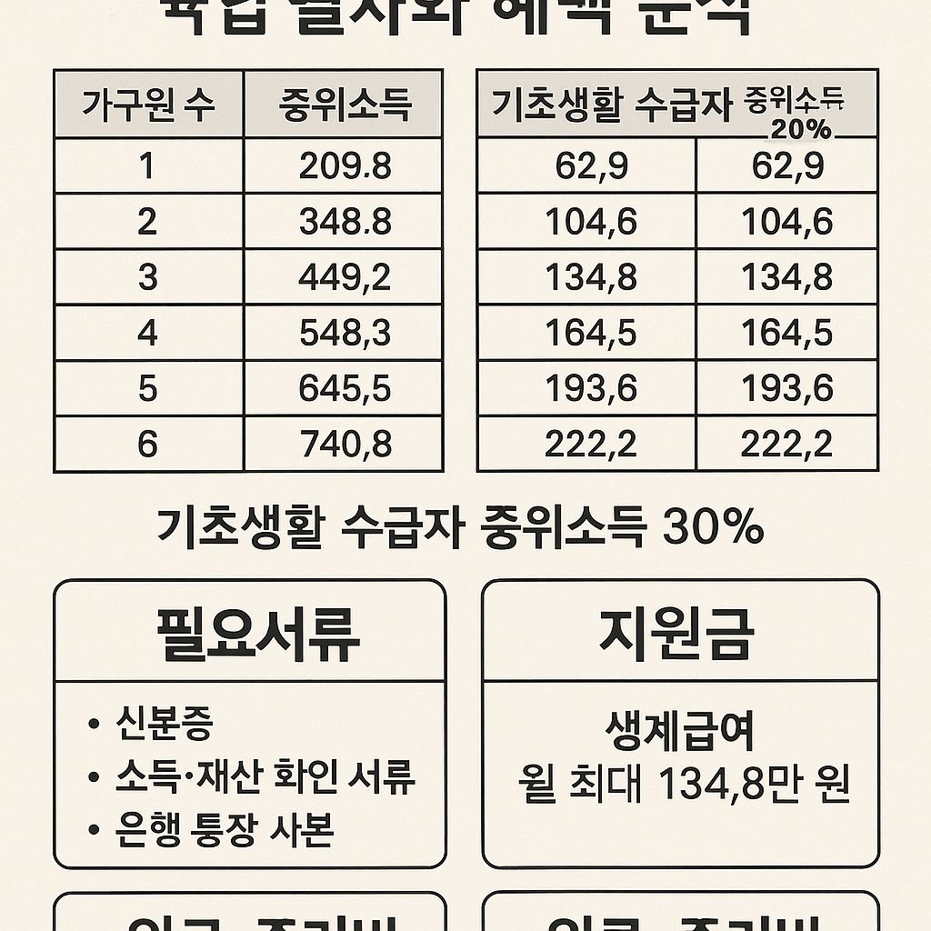 복지 전문가가 알려주는 수급 절차와 혜택 분석 (중위소득표, 필요서류, 지원금, 의료, 주거비)