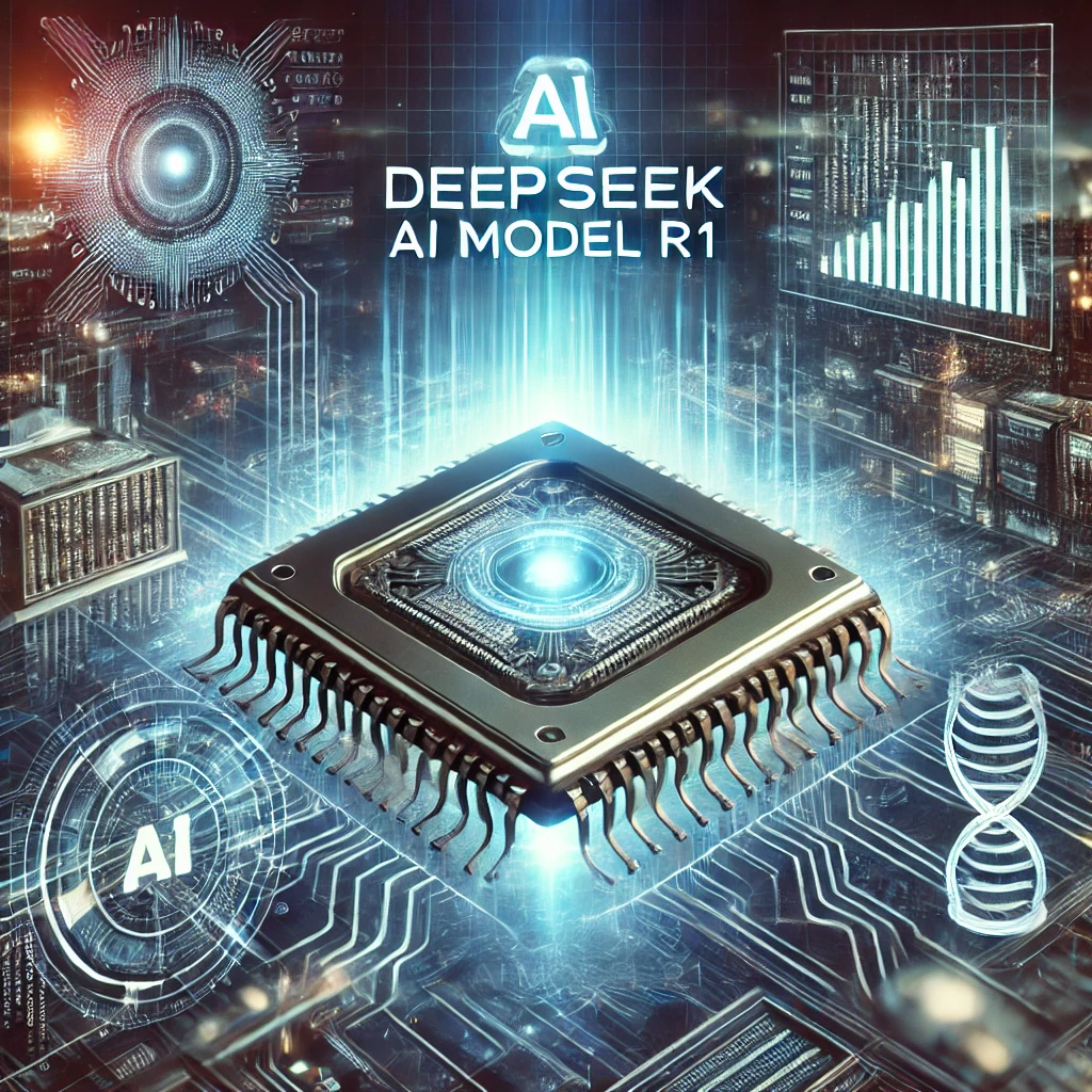 딥시크 AI 모델 R1의 등장&amp;#44; 홀로그램 디스플레이와 AI 칩이 강조된 첨단 기술 연구실
