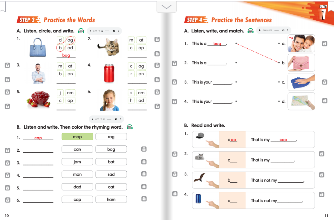 Fast Phonics 교재 내 Practice 및 Drill 페이지 샘플