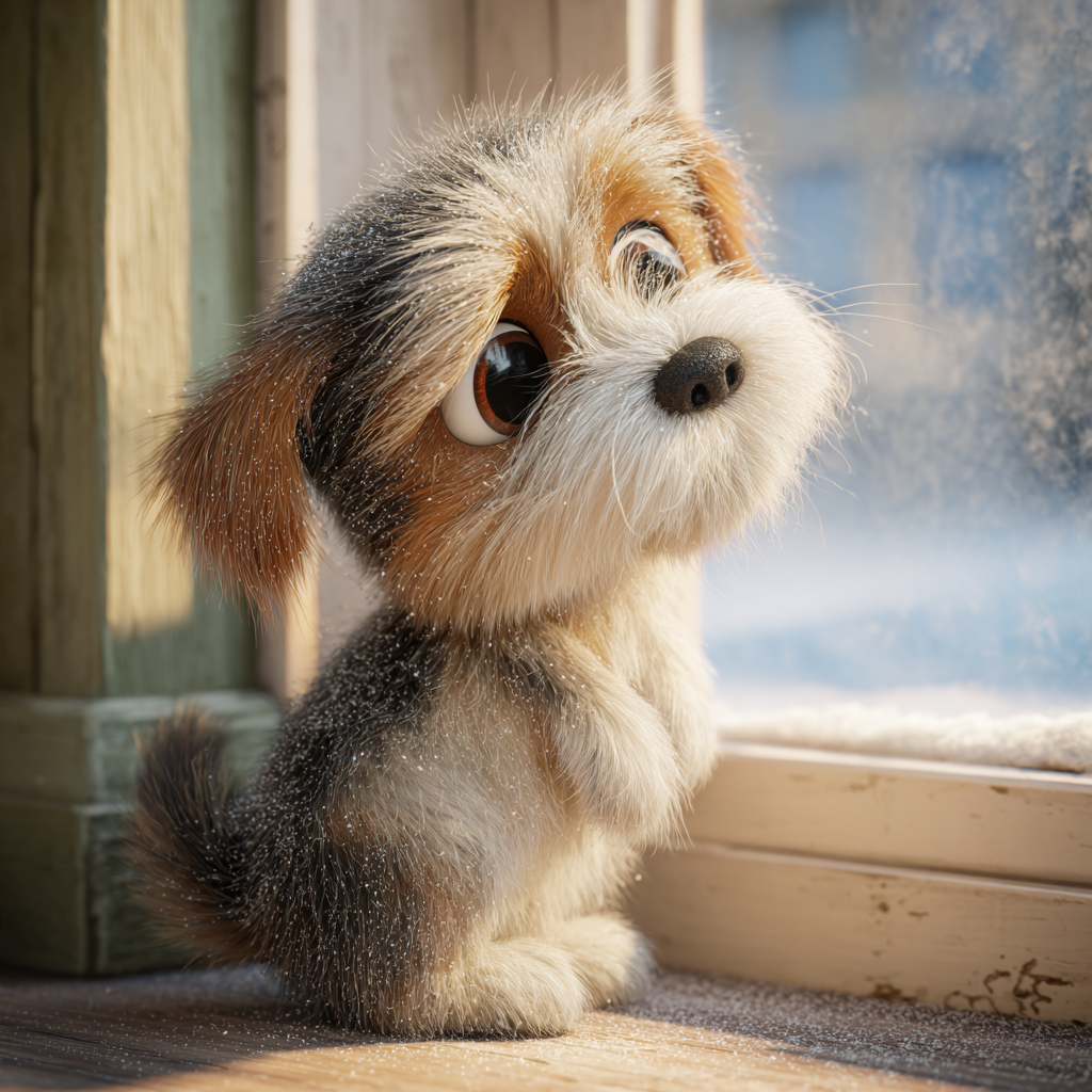 겨울철 건조한피부로 우울한 강아지, 픽사형 일러스트