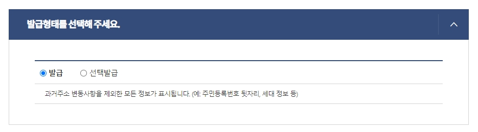 발급할 정보 선택 화면