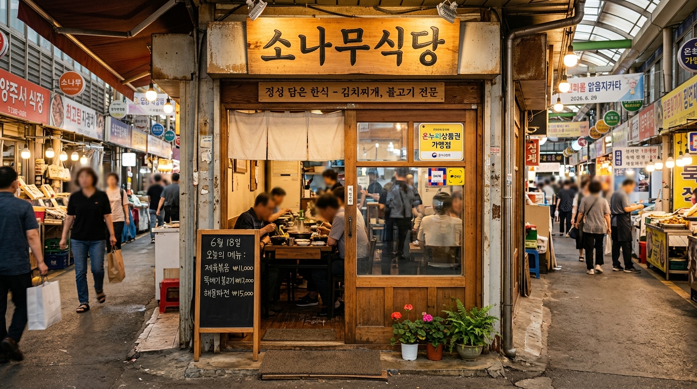 온누리상품권 가맹점 스티커가 붙은 시장 내 식당