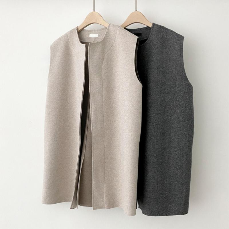 메일리 울 모직 오버핏 오버사이즈 봄 가을 겨울 여자 여성 니트 롱 조끼 베스트 자켓