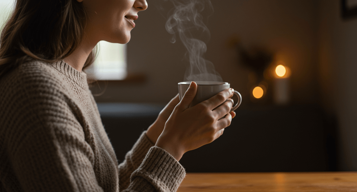 따뜻한 우엉차 마시기