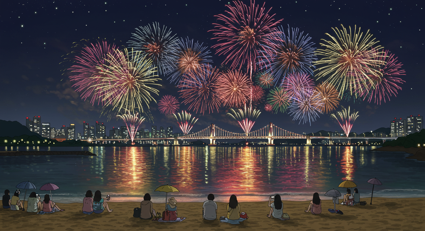 광안대교 배경으로 펼쳐지는 광안리 불꽃놀이