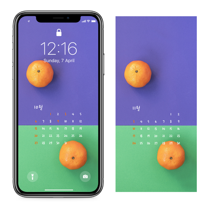 08 감귤 보라색 배경 AB - 2024년10월 아이폰달력배경화면