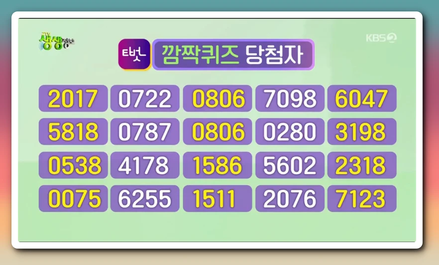 생생 정보 깜짝 퀴즈 당첨자 확인