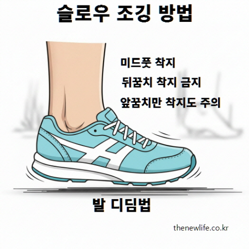 슬로우 조깅 발 디딤법 – 미드풋 착지, 뒤꿈치 착지 금지, 앞꿈치만 착지 주의