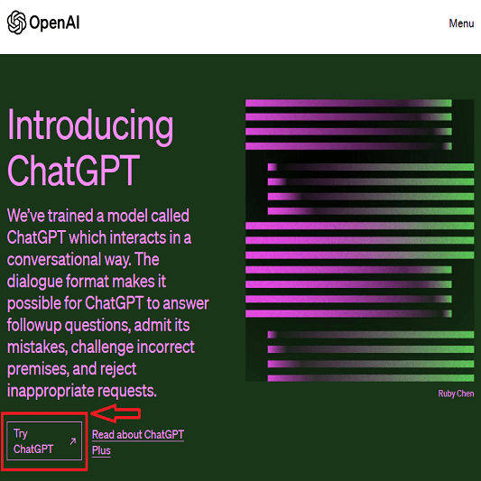 chatGPT 공식 메인 홈페이지 사진