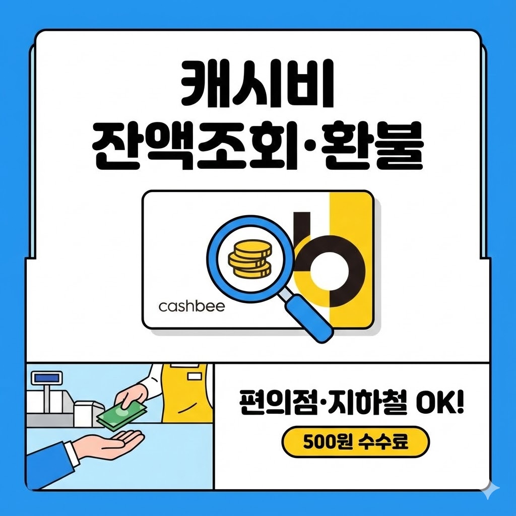 캐시비 카드 잔액조회 및 환불 방법 안내 썸네일 (수수료 500원 및 편의점 환불 팁 포함)