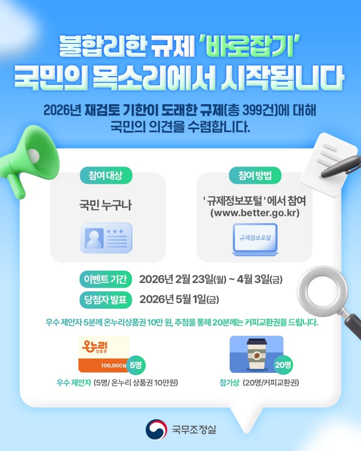 재검토 앞둔 399개 규제와 참여 방법 4월 3일까지