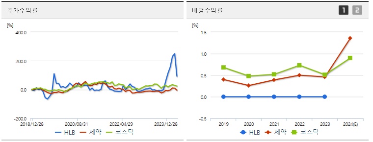 HLB 제약부분 주가,배당 수익률지표