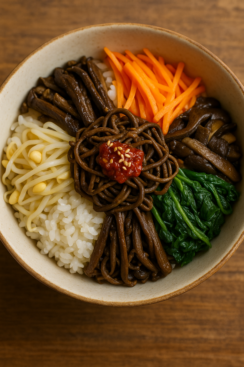 제철 고사리를 듬뿍 넣은 전통 비빔밥 한 그릇